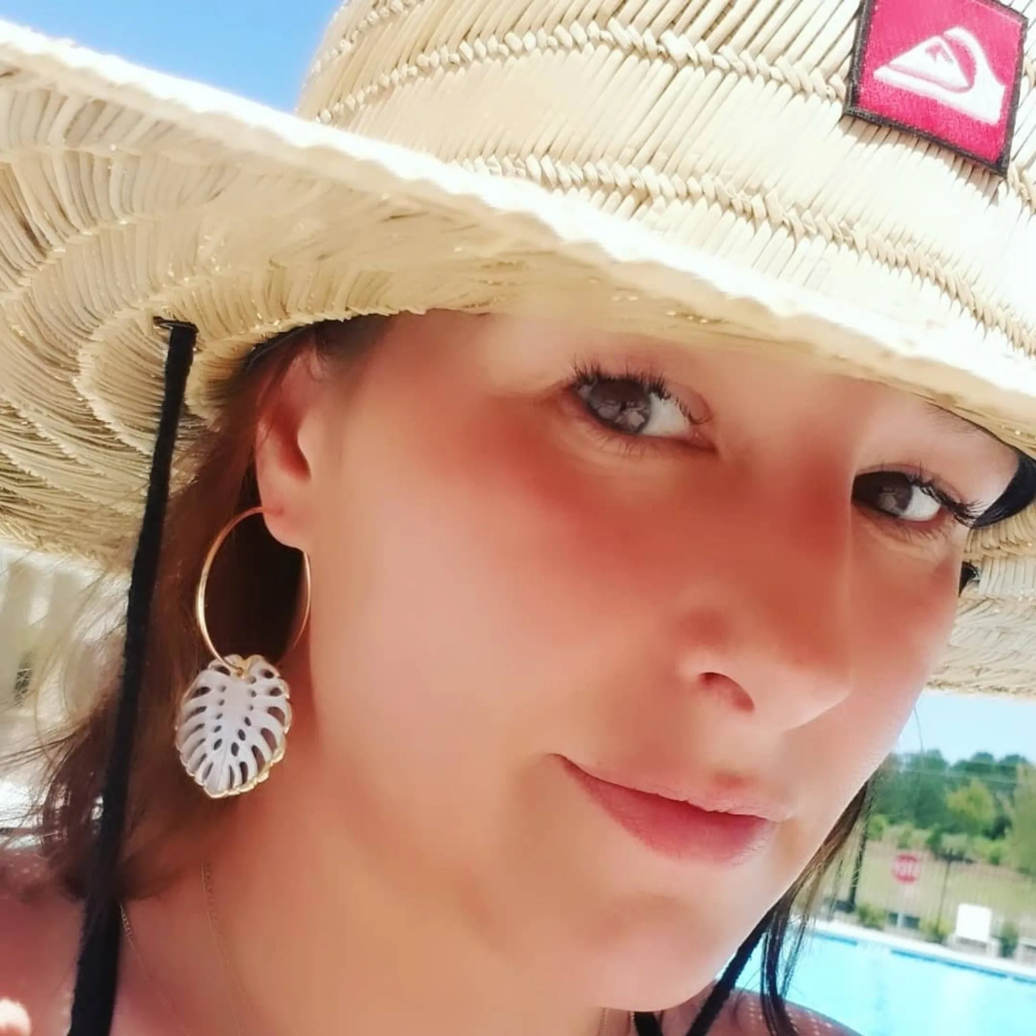 The "Kyla" - Eternity Hoop Monstera Drop Earrings - Gold