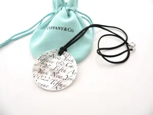 Tiffany & Co Mother of Pearl Necklace Notes Round Circle Pendant Love Gift Pouch Black Silk Cord Clasp