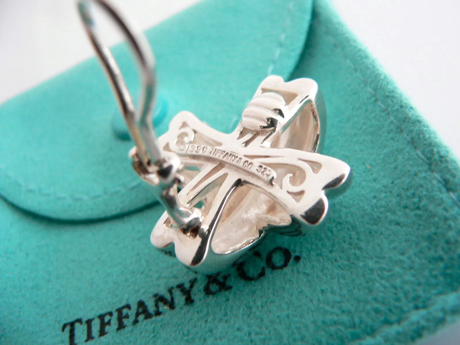 Tiffany & Co Silver Large Signature X Clip On Earrings Gift Pouch 1 Inch Size
