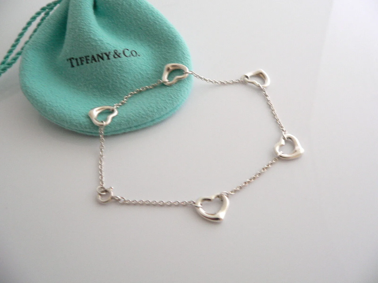 Tiffany & Co Silver Peretti 5 Open Heart Bracelet Bangle 8 Inch Longer Gift Love