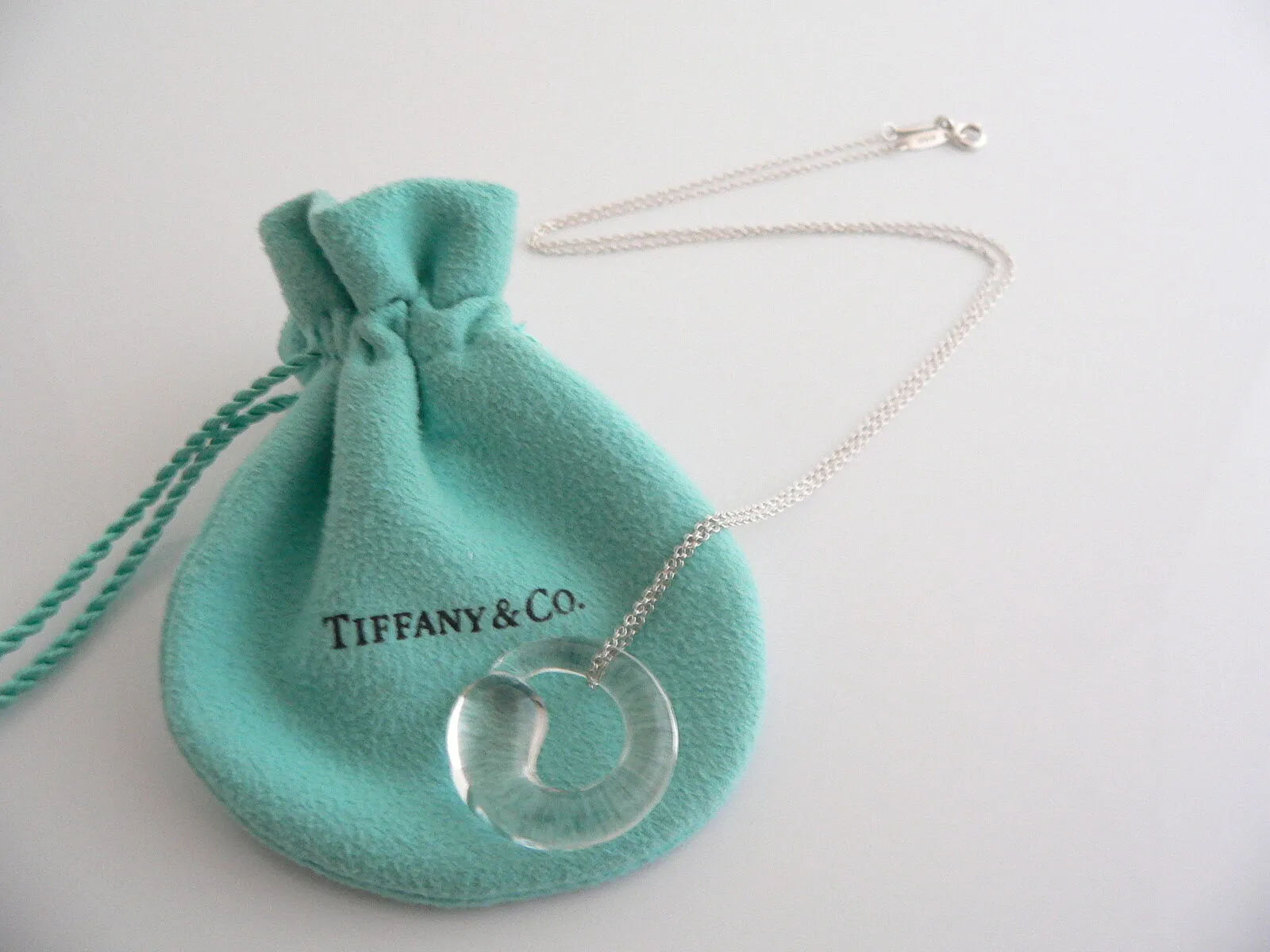 Tiffany & Co Silver Peretti Large Rock Crystal Eternal Circle Necklace Gift Love