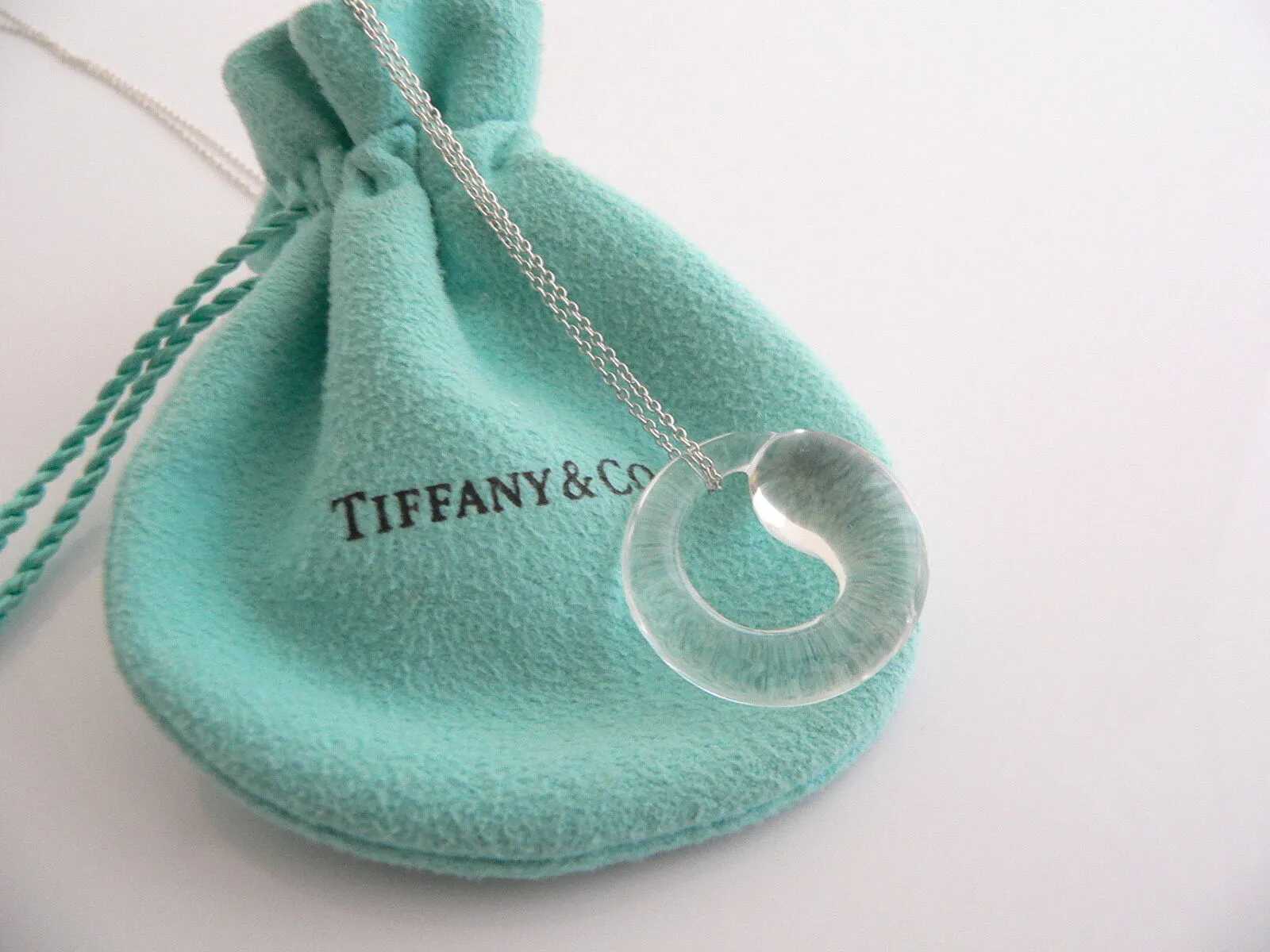 Tiffany & Co Silver Peretti Large Rock Crystal Eternal Circle Necklace Gift Love