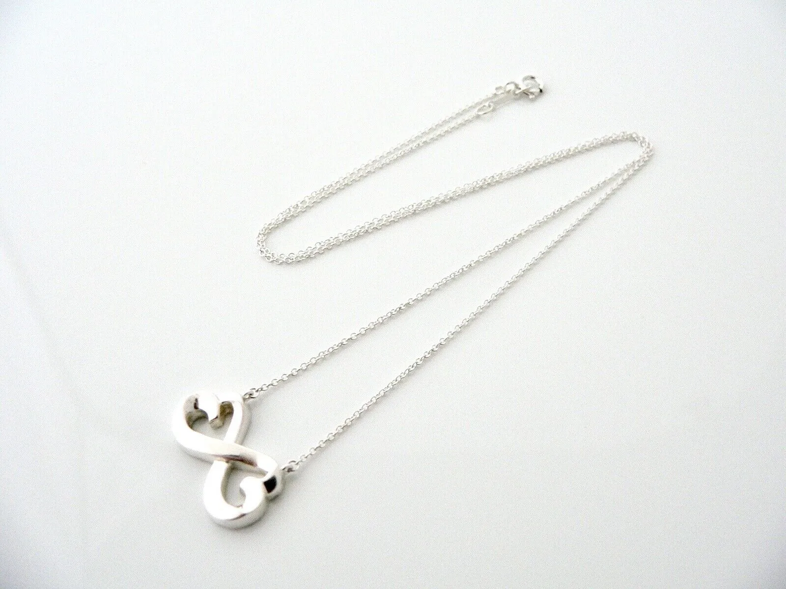 Tiffany & Co Silver Picasso Double Loving Heart Necklace 19 inch Chain Gift
