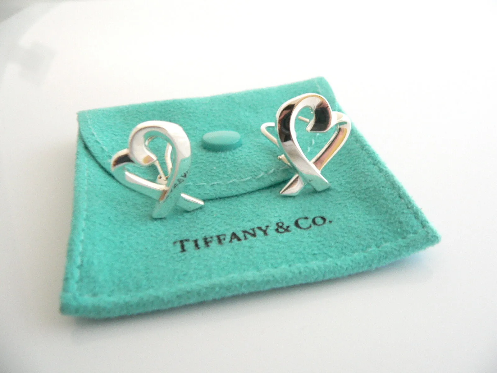 Tiffany & Co Silver Picasso Large Loving Heart Earrings Studs Rare Gift Pouch