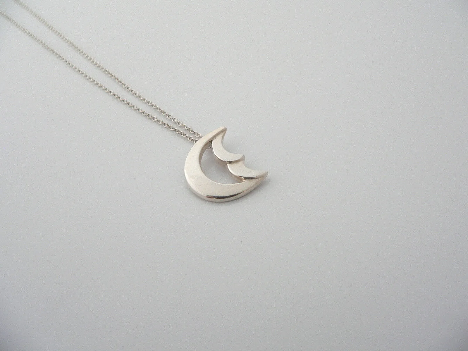 Tiffany & Co Silver Picasso Moon Necklace Pendant Charm 17.75 Inch Chain Gift