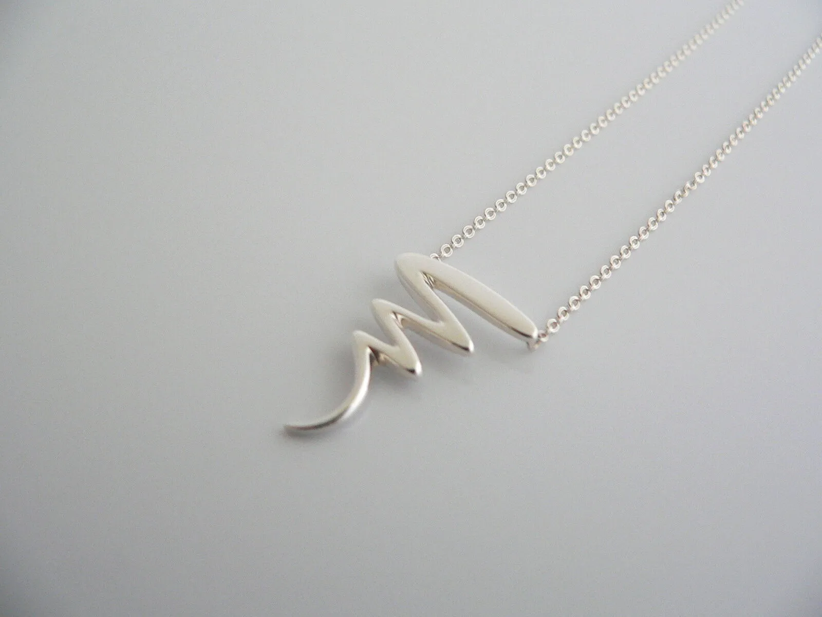 Tiffany & Co Silver Scribble Zig Zag Necklace Pendant Squiggle 16.5 In Gift Love