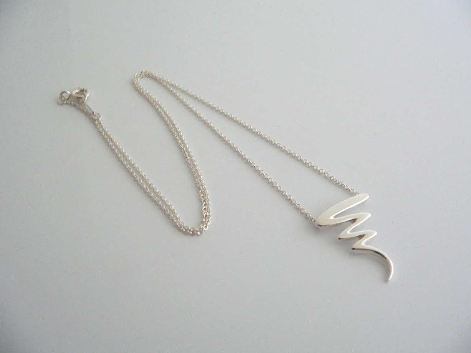 Tiffany & Co Silver Scribble Zig Zag Necklace Pendant Squiggle 16.5 In Gift Love