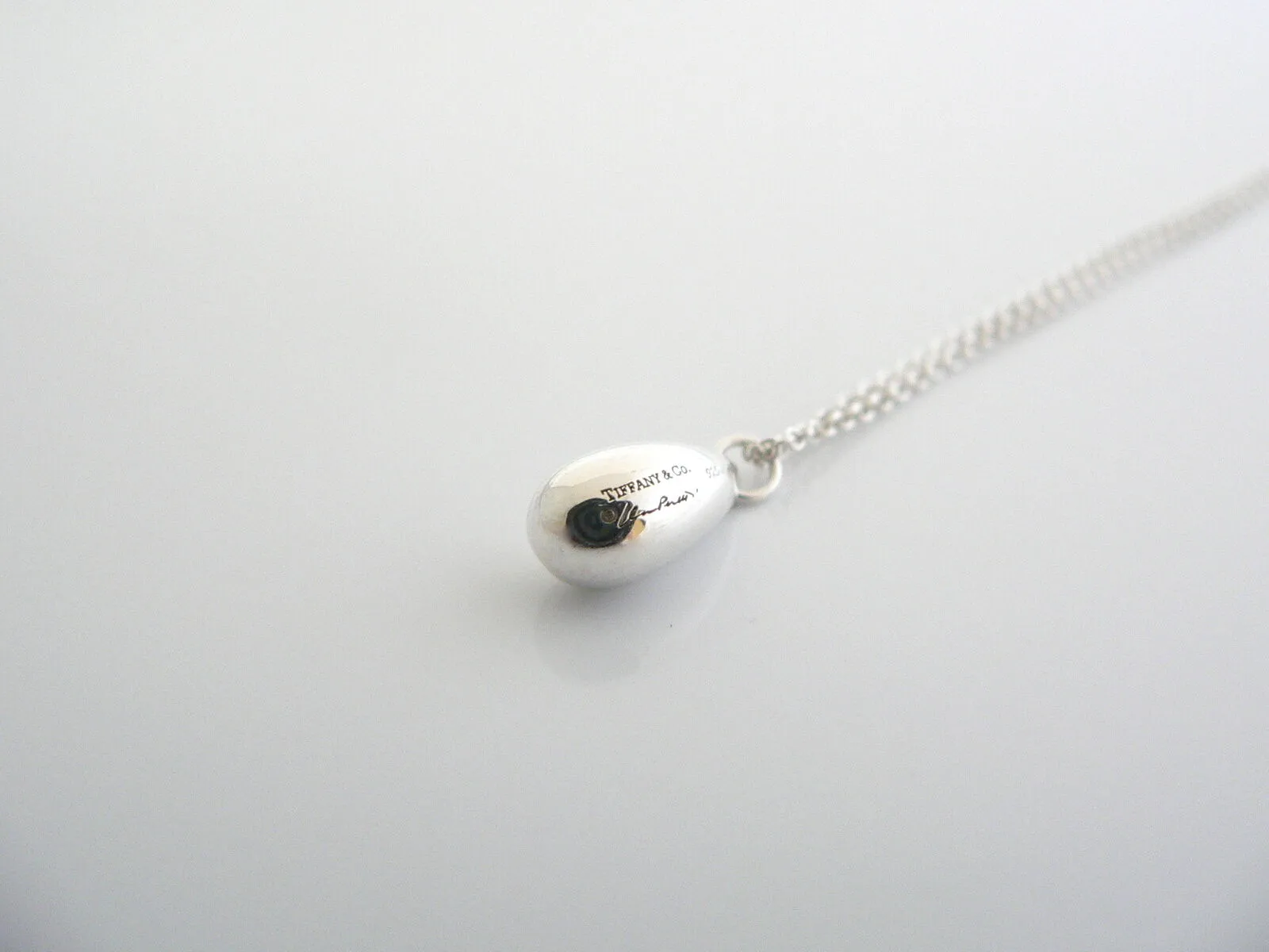 Tiffany & Co Silver Teardrop Tear Drop Necklace Pendant Charm Chain 18 Inch Gift