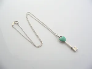 Tiffany & Co Turquoise Blue Enamel Heart Key Necklace Pendant Charm Gift Love