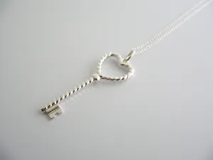 Tiffany Co Silver Twist Heart Key Necklace Pendant Charm Chain Gift Love