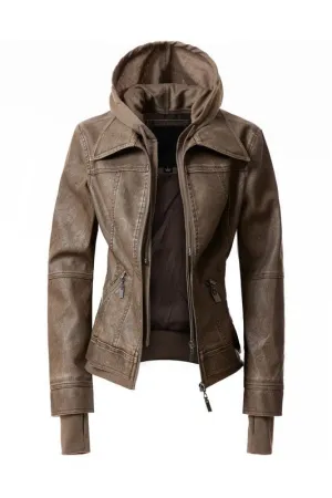 Trendy PU Leather Jacket with Hood