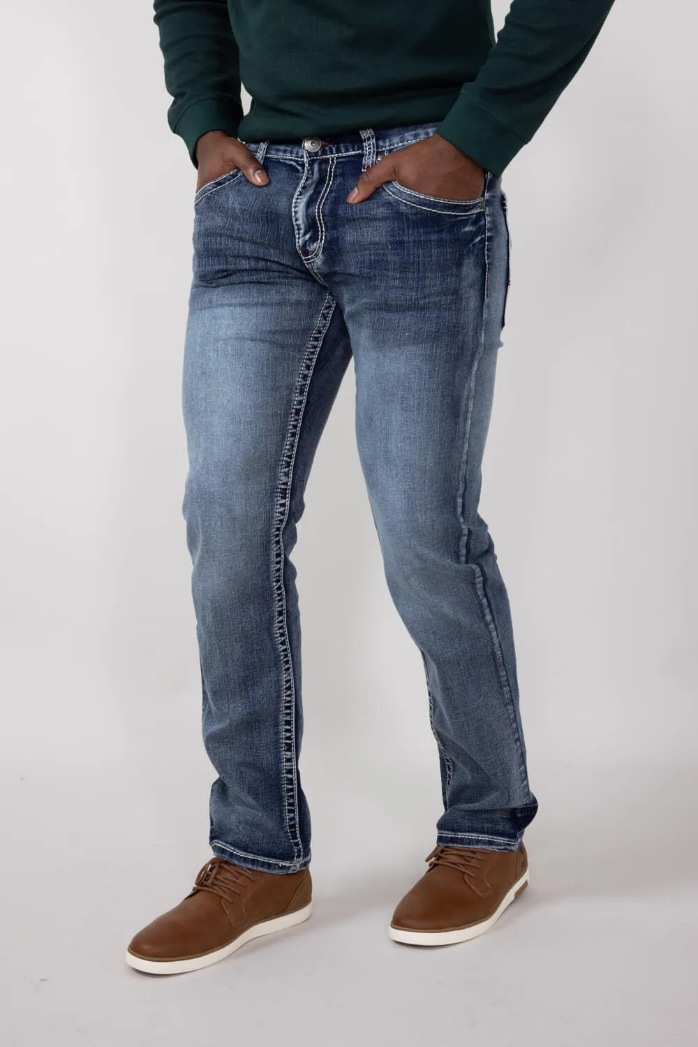 True Luck Ford Full Blast Straight Jeans for Men | TL24041514-RED STITCH