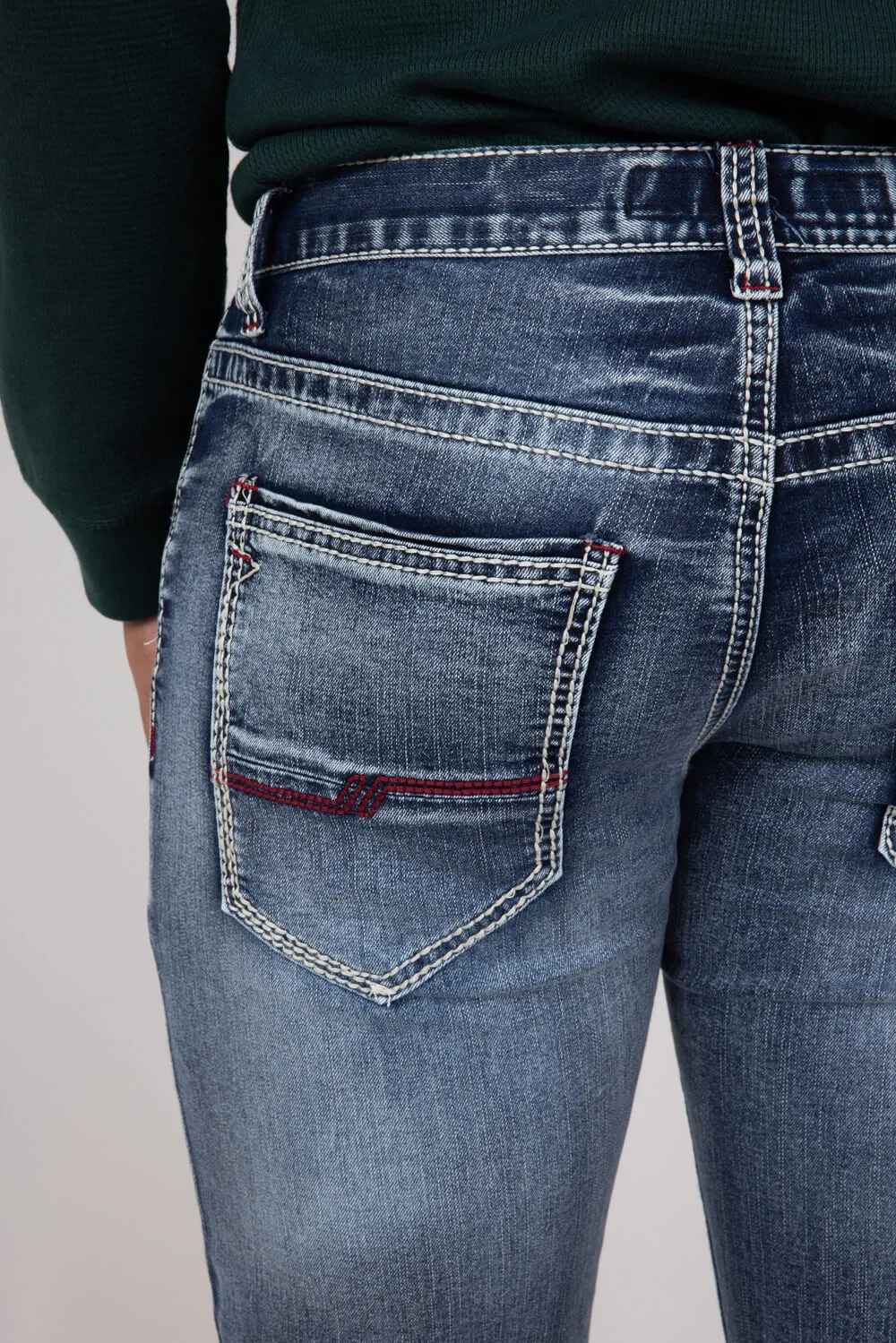 True Luck Ford Full Blast Straight Jeans for Men | TL24041514-RED STITCH