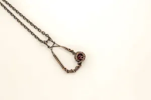 U-shaped Copper Pendant with Red Fused Glass Accent