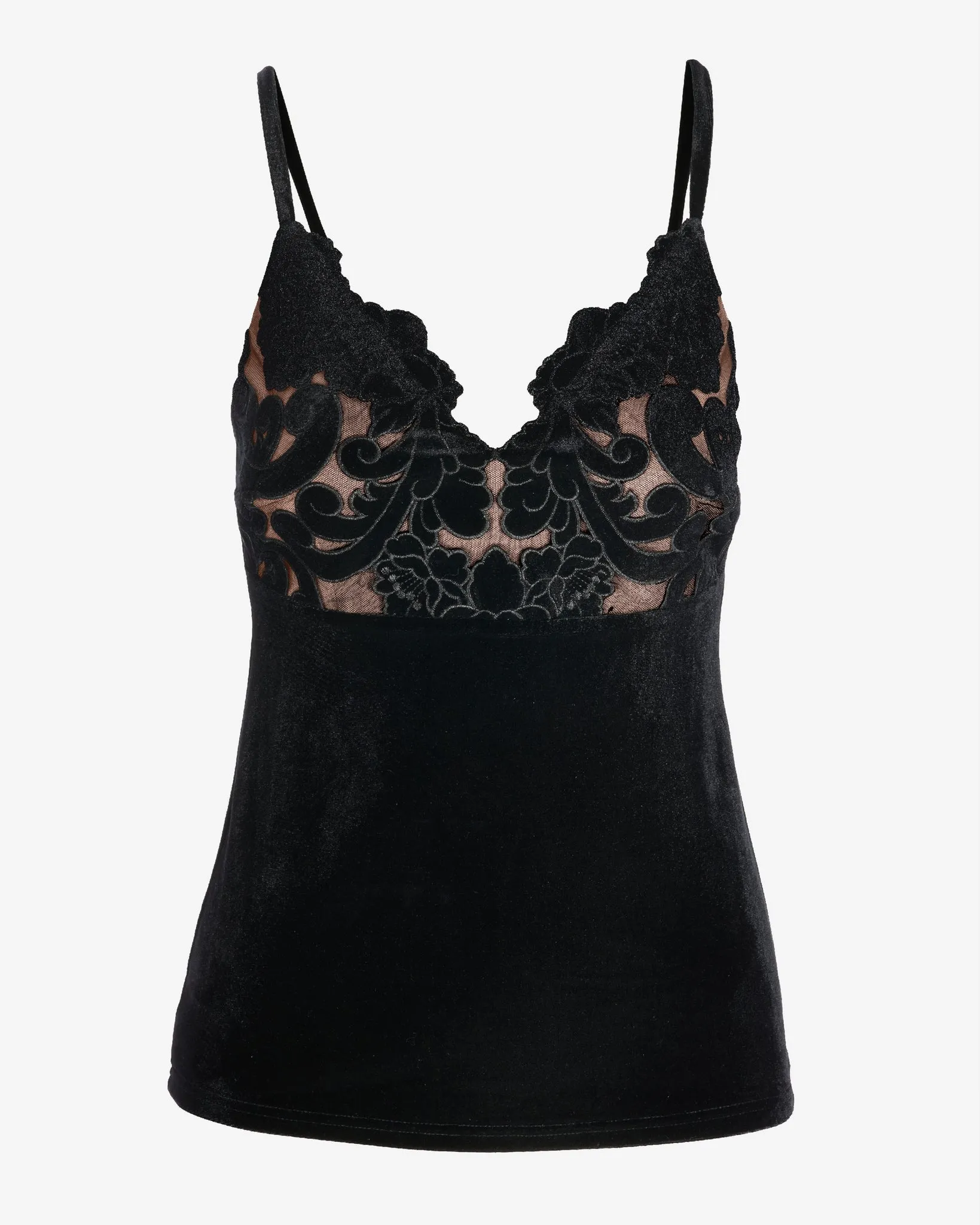 Velvet Scalloped Lace V Neck Cami Top Proper Black