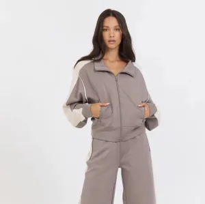 Vintage Havana Taupe Colorblock Cloud Fleece Zip Up