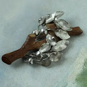 Vintage Naturalist Wood and Silver Tree Brooch