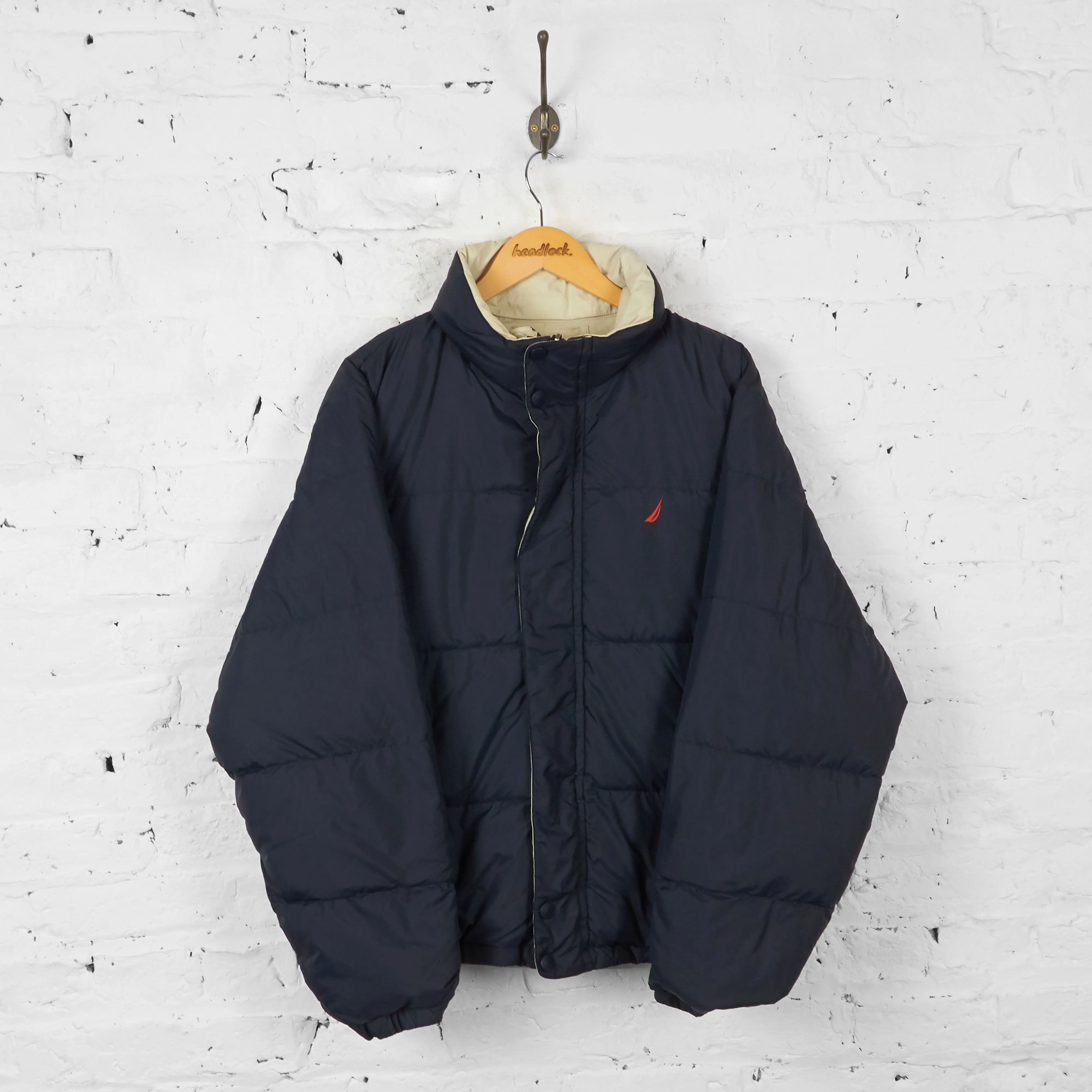 Vintage Nautica Reversible Puffa Jacket - Navy/Cream - XL