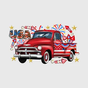 Vintage Red Truck Patriotic Transfer