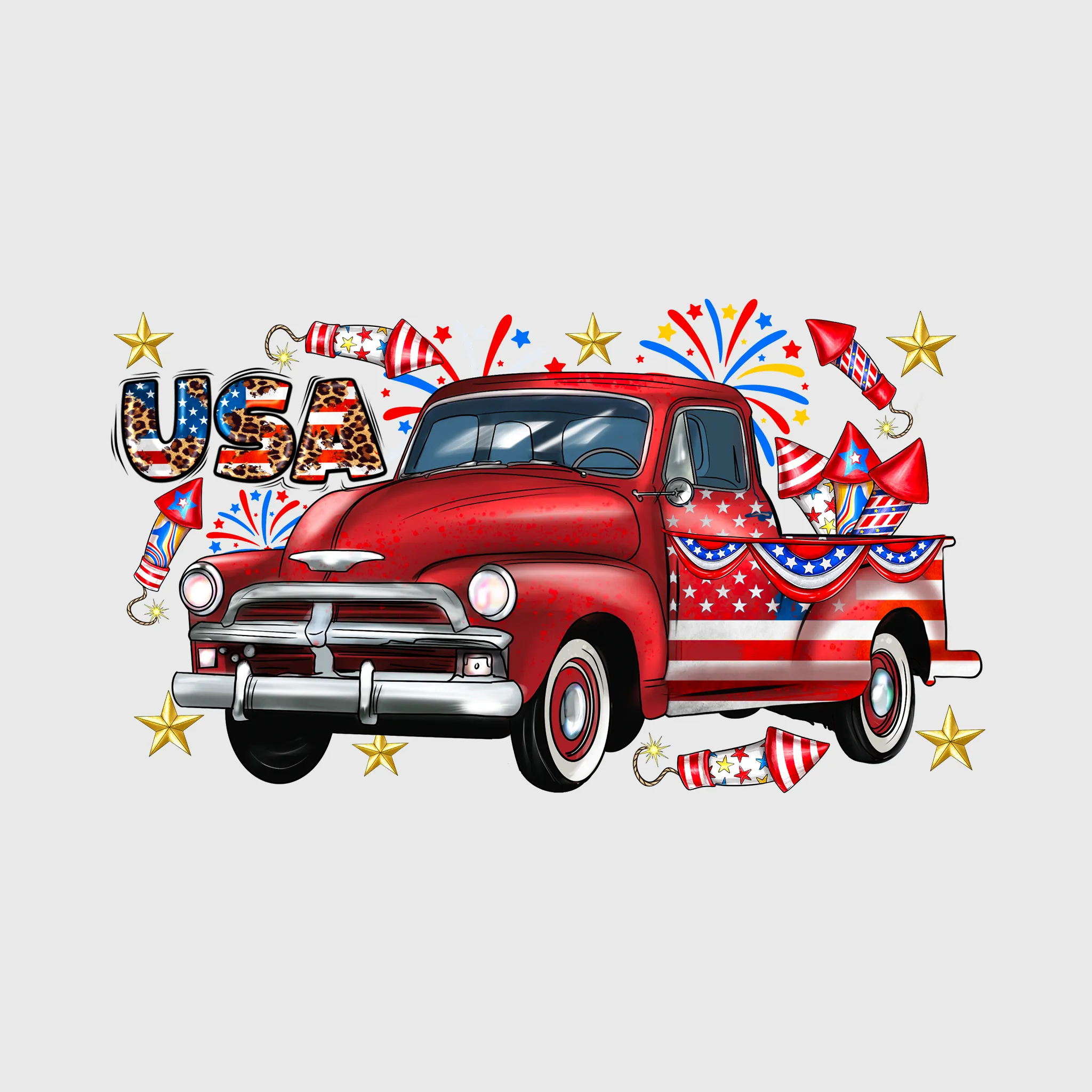 Vintage Red Truck Patriotic Transfer