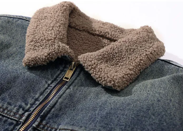 Vintage Style Windproof Denim Jacket for Men