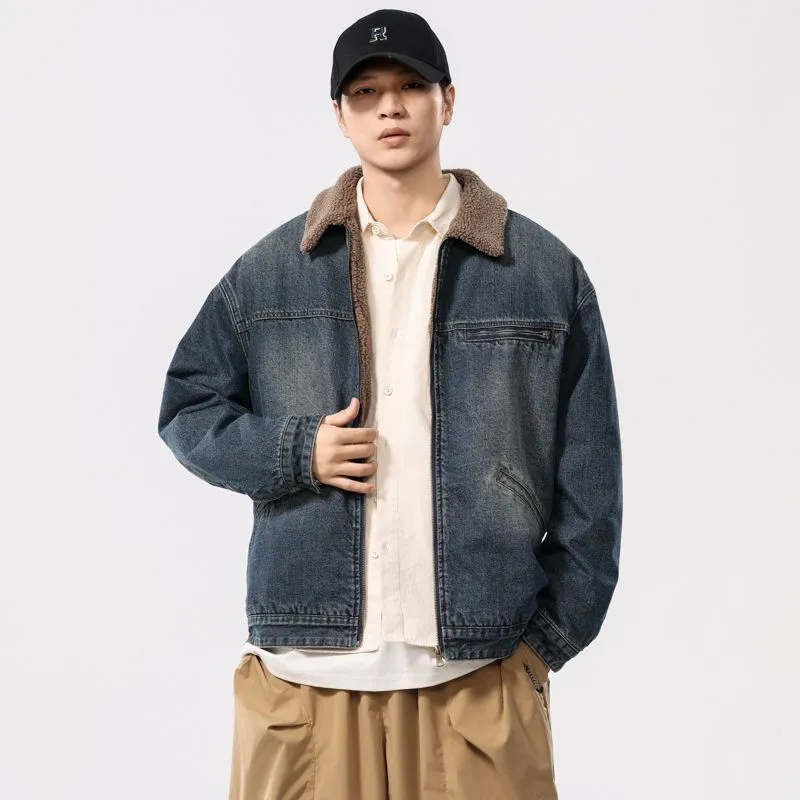 Vintage Style Windproof Denim Jacket for Men