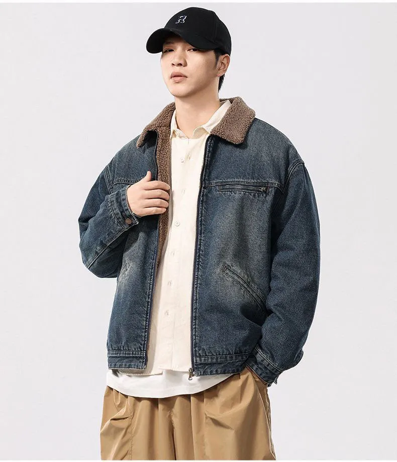 Vintage Style Windproof Denim Jacket for Men