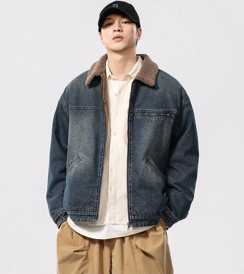 Vintage Style Windproof Denim Jacket for Men
