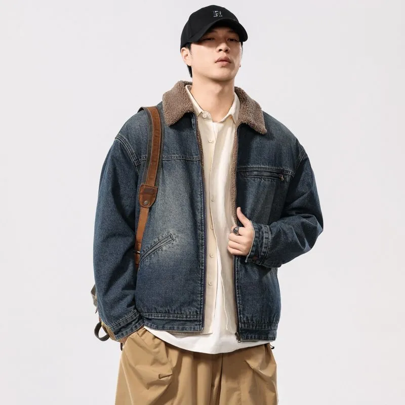 Vintage Style Windproof Denim Jacket for Men
