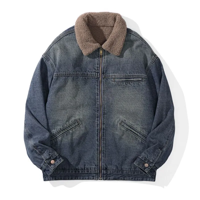 Vintage Style Windproof Denim Jacket for Men