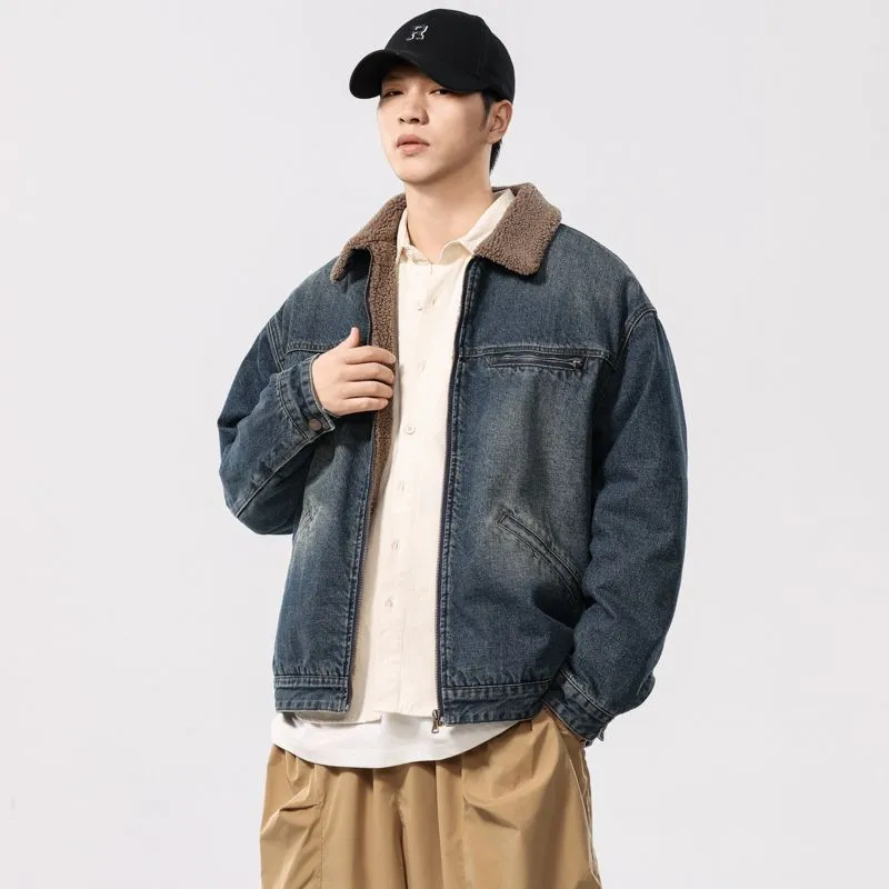 Vintage Style Windproof Denim Jacket for Men