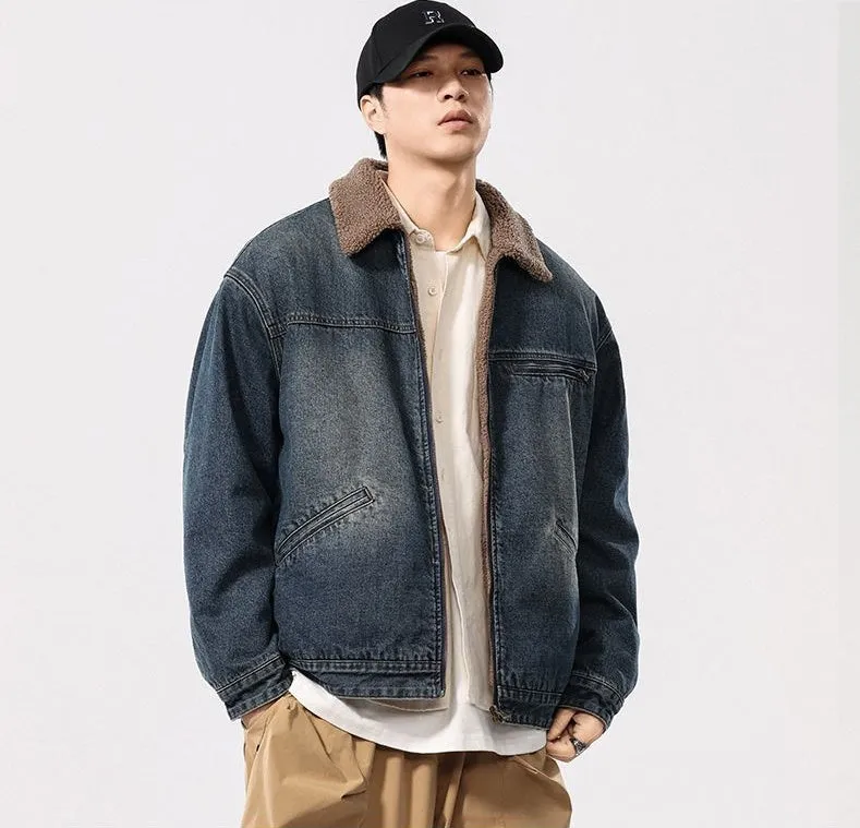 Vintage Style Windproof Denim Jacket for Men