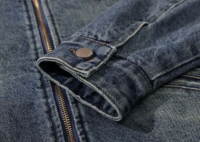 Vintage Style Windproof Denim Jacket for Men