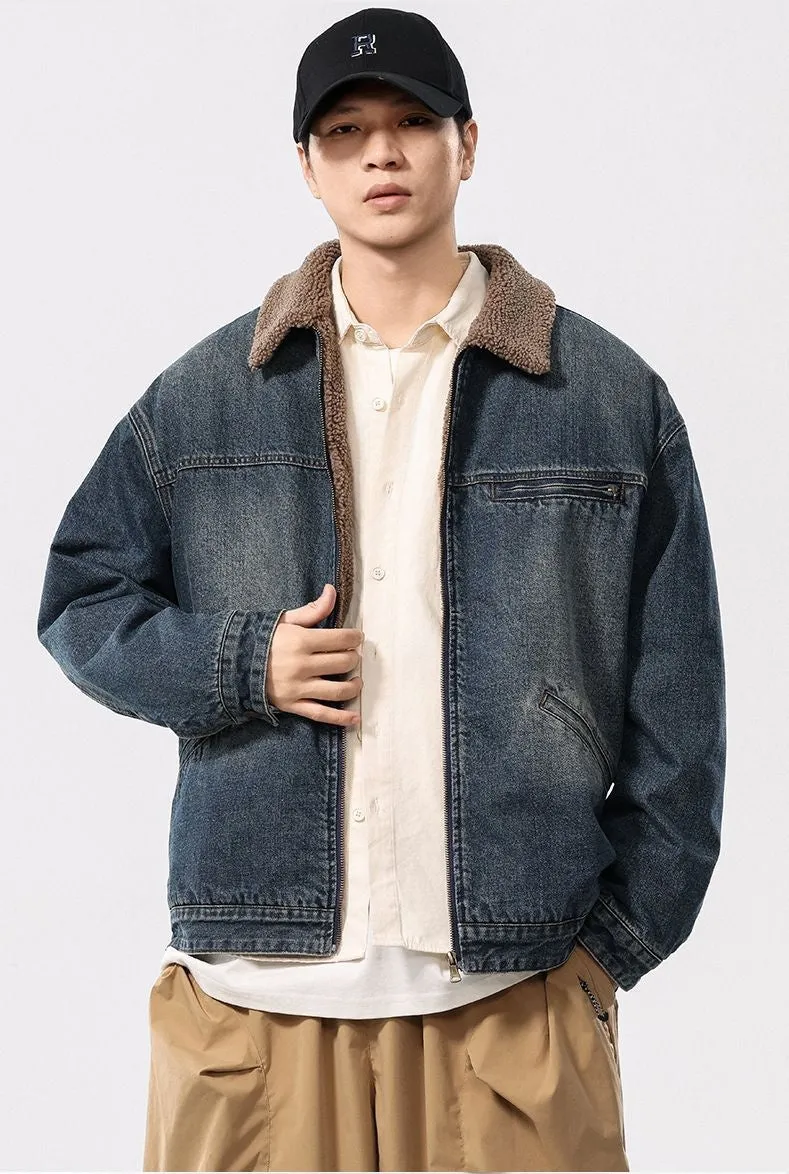 Vintage Style Windproof Denim Jacket for Men