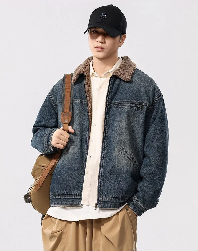 Vintage Style Windproof Denim Jacket for Men