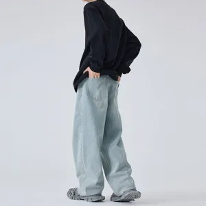 Washed Blue Wide-Leg Jeans