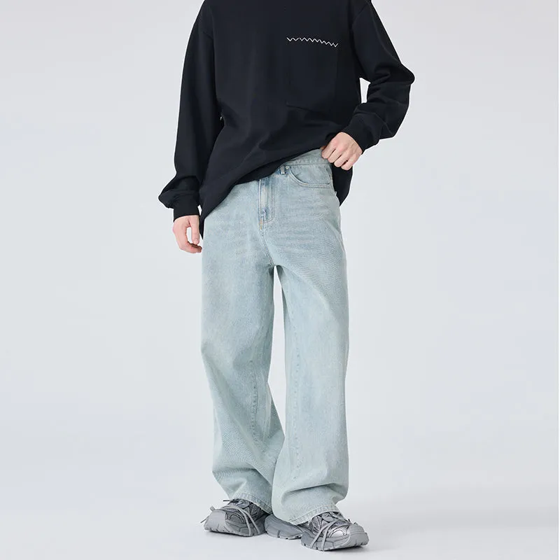 Washed Blue Wide-Leg Jeans