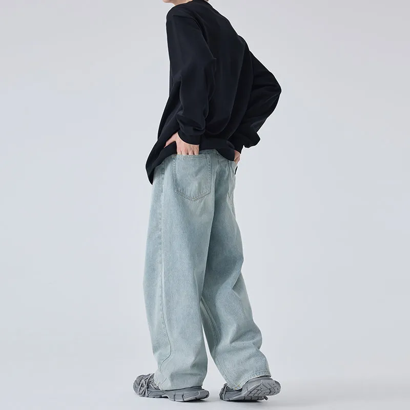 Washed Blue Wide-Leg Jeans