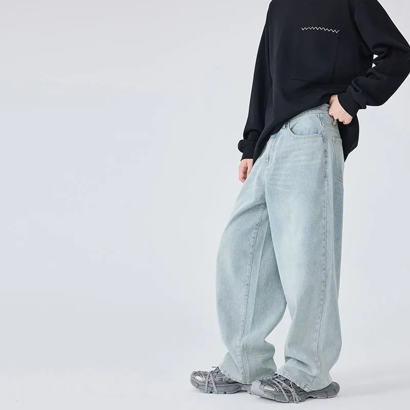 Washed Blue Wide-Leg Jeans