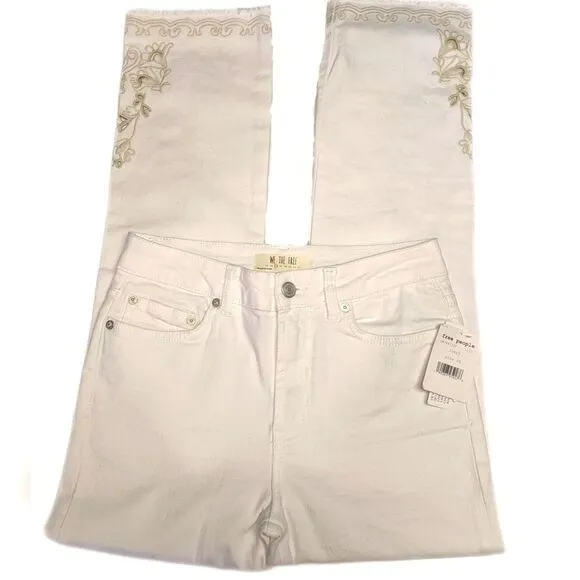 We the Free (Free People) cream ivory denim jeans w/ embroidery applique 26