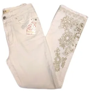 We the Free (Free People) cream ivory denim jeans w/ embroidery applique 26