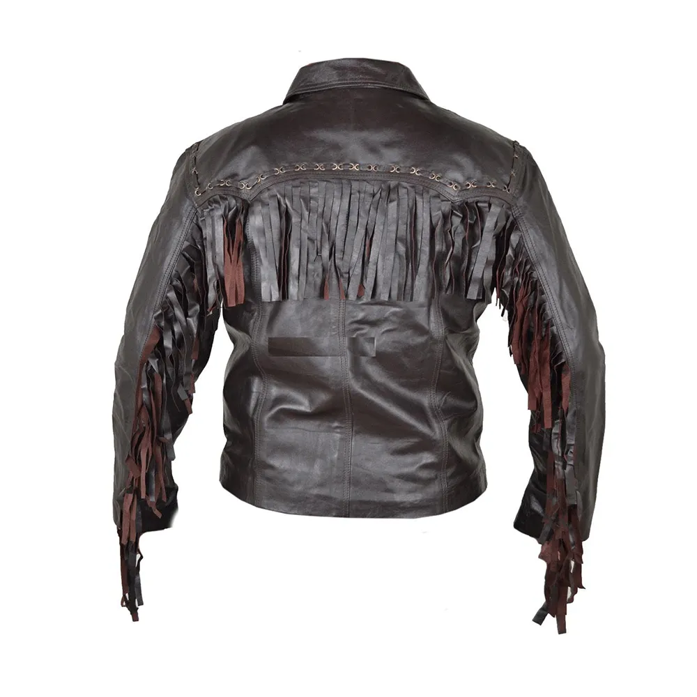 Western Black Leather Fringe Jacket for Men MWJ547