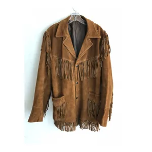Western Brown Suede Fringe Leather Jacket for Men MWJ775