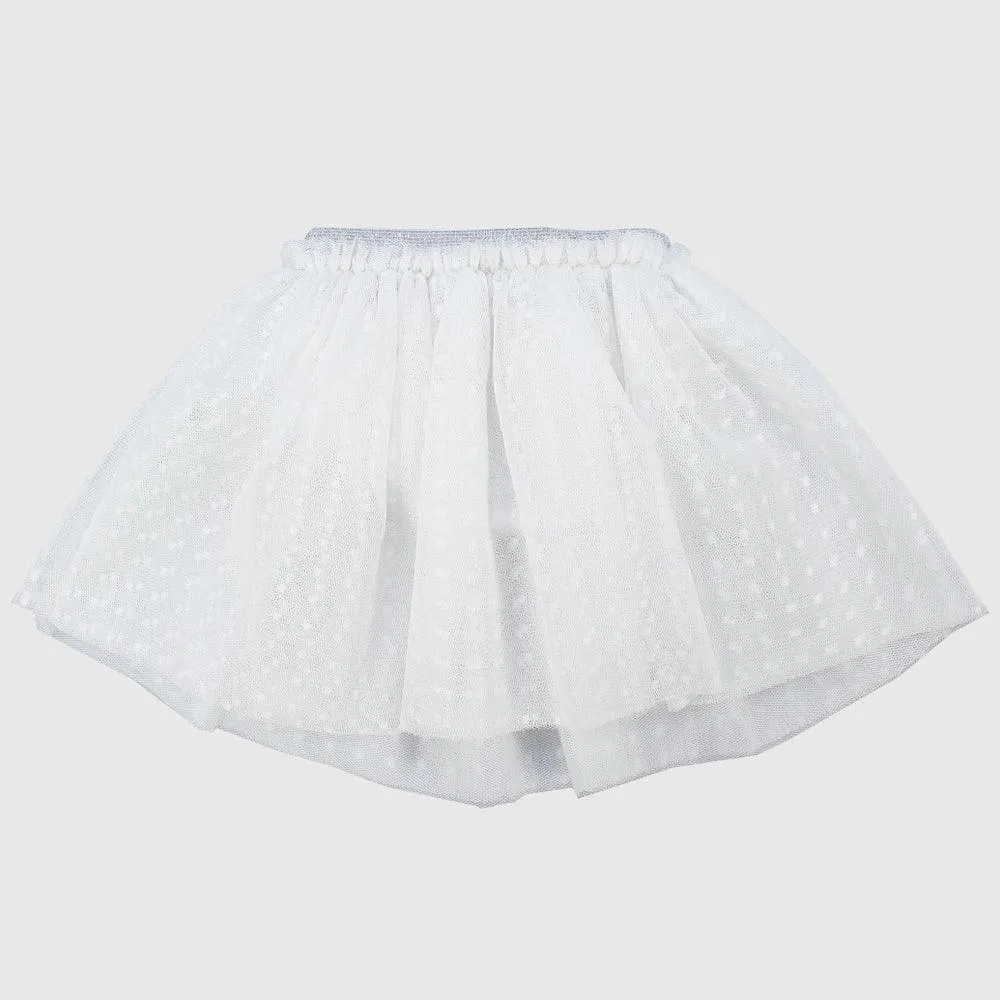 White Dotted Ruffled Skirt