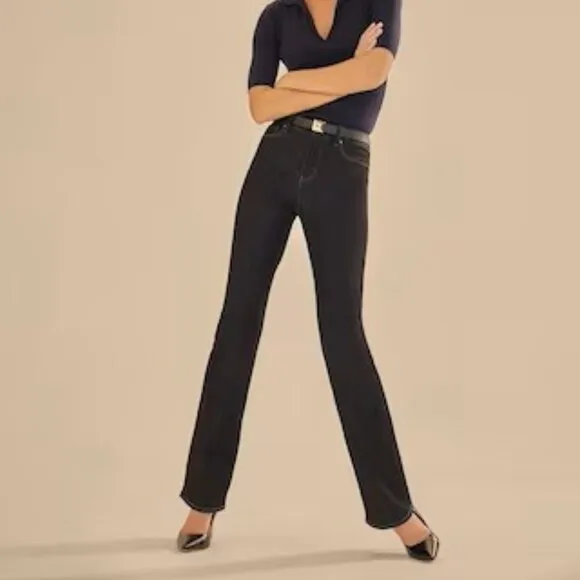 WHITE HOUSE BLACK MARKET HIGH RISE SKINNY FLARE SCULPT DARK WASH DENIM JEANS 0 S