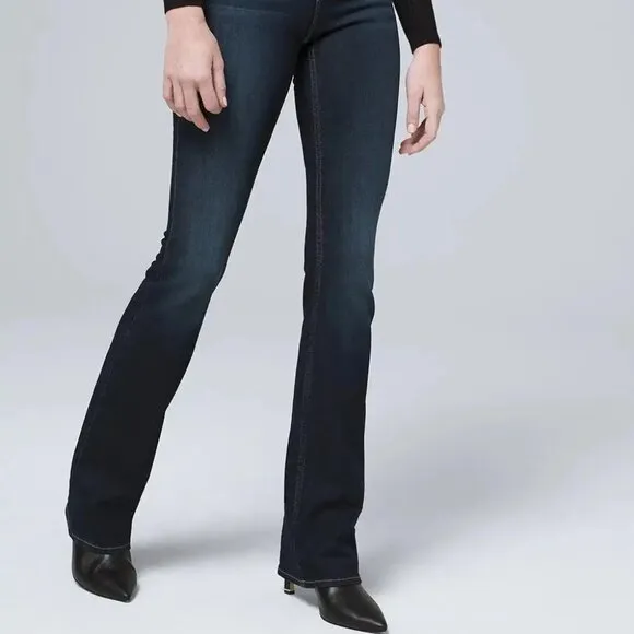 WHITE HOUSE BLACK MARKET HIGH RISE SKINNY FLARE SCULPT DARK WASH DENIM JEANS 0 S