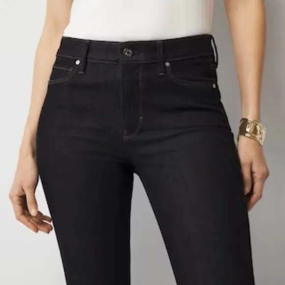 WHITE HOUSE BLACK MARKET HIGH RISE SKINNY FLARE SCULPT DARK WASH DENIM JEANS 0 S