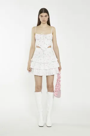 White Pink Floral Tiered Mini-Skirt