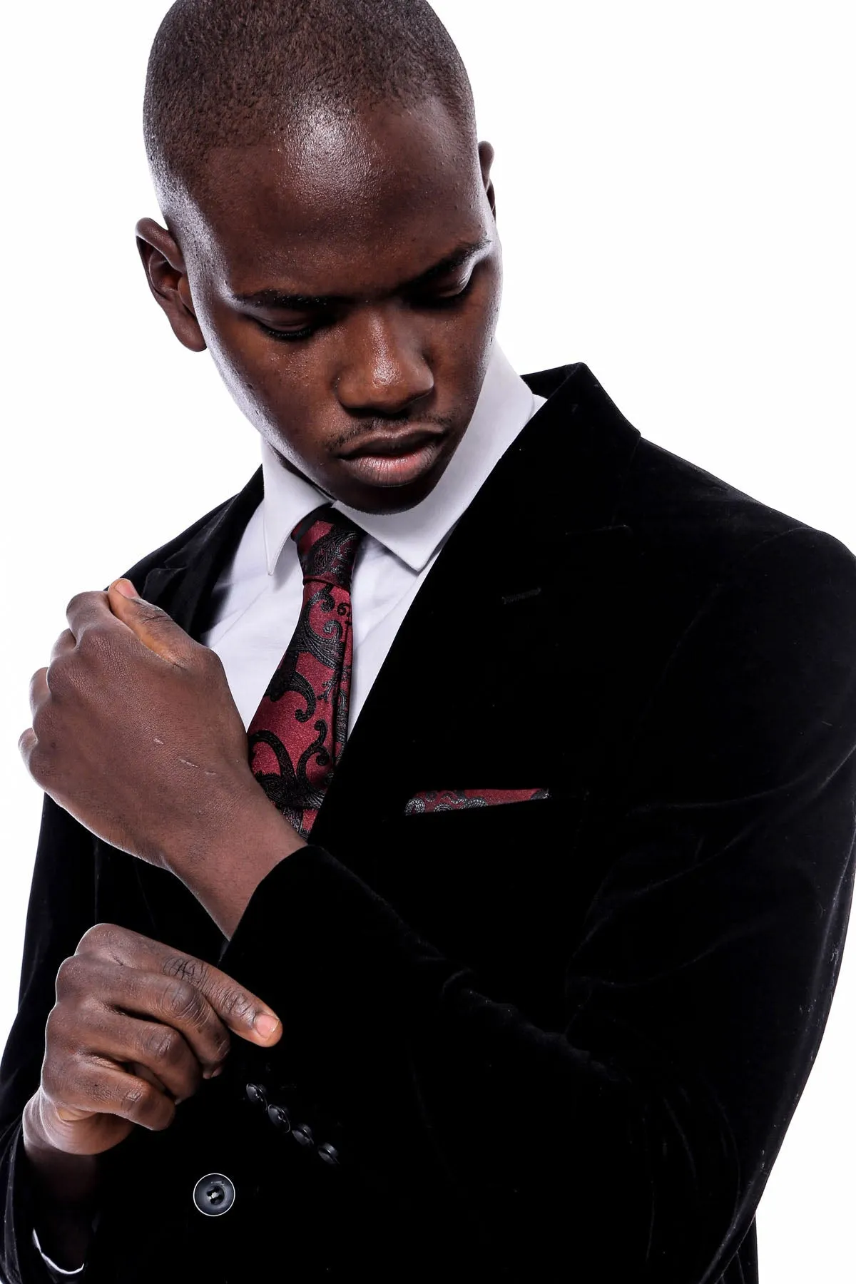 Wide Peak Lapel Velvet Black Blazer - Wessi