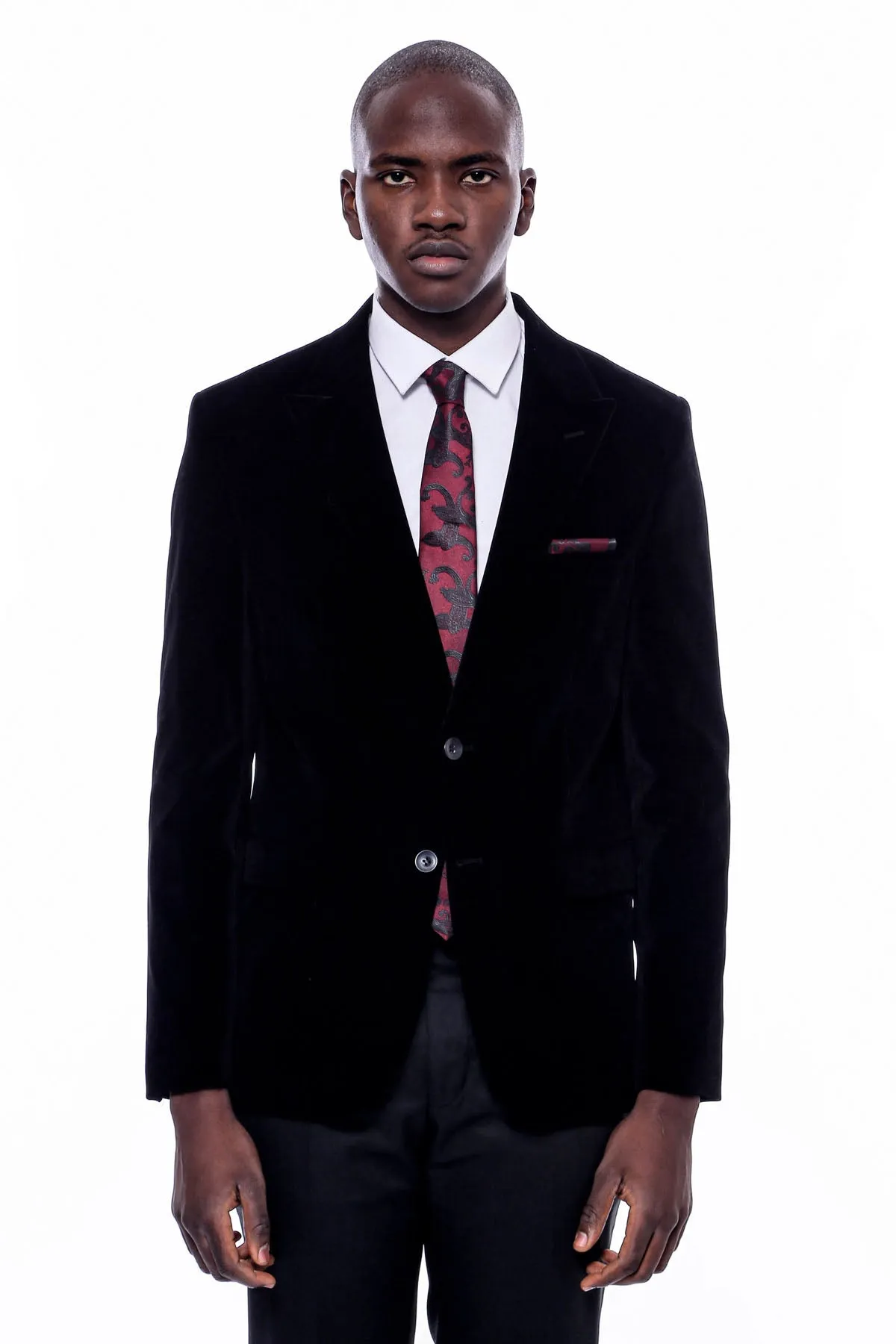 Wide Peak Lapel Velvet Black Blazer - Wessi